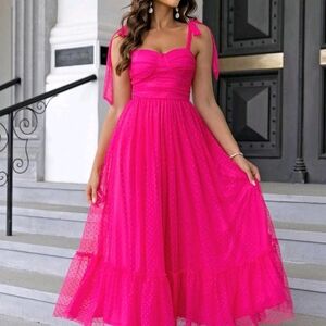 Pink Sweetheart Neckline Sleeveless Midi Sundress